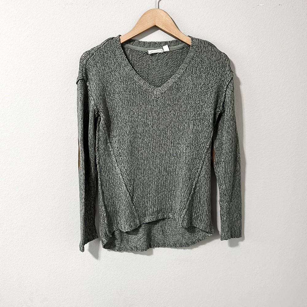 Retrod Gray Elbow Patch V Neck High/Low Tunic Sweater XS